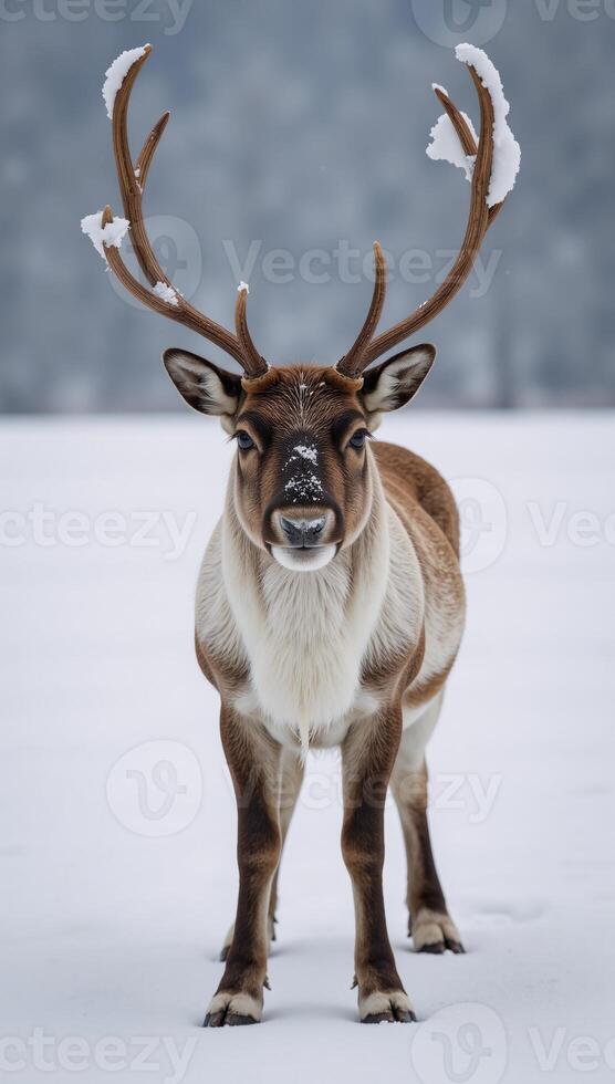 Snowy landscape with reindeer as subject photo