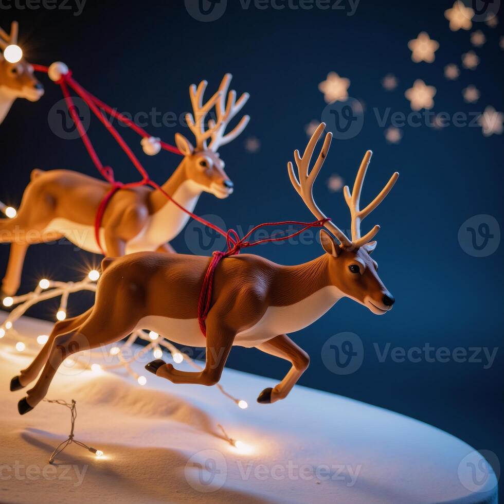 A hightech festive Christmas banner featuring a magical reindeer scene adorned with twinkling lights and stars photo