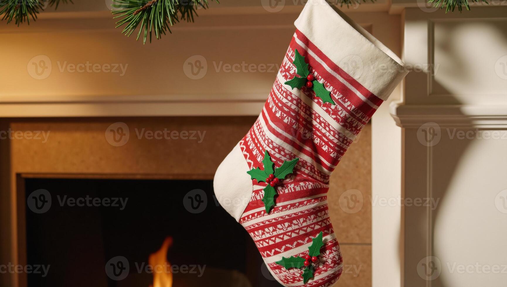 A digital illustration featuring a whimsical holidaythemed sock adorned with Santa Claus reindeer snowflakes and festive patterns for a warm and cheerful winter motif photo
