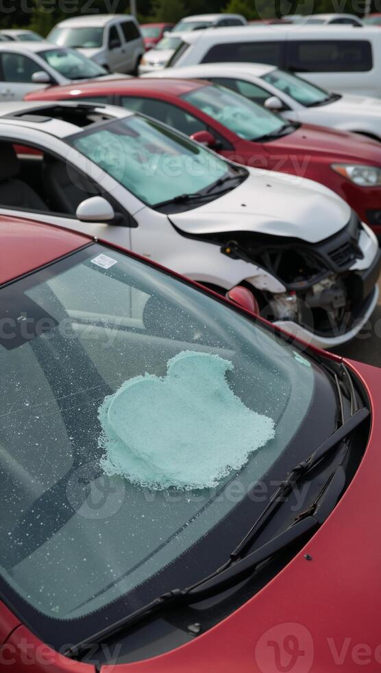 Scene depicting car damage from a hailstorm photo