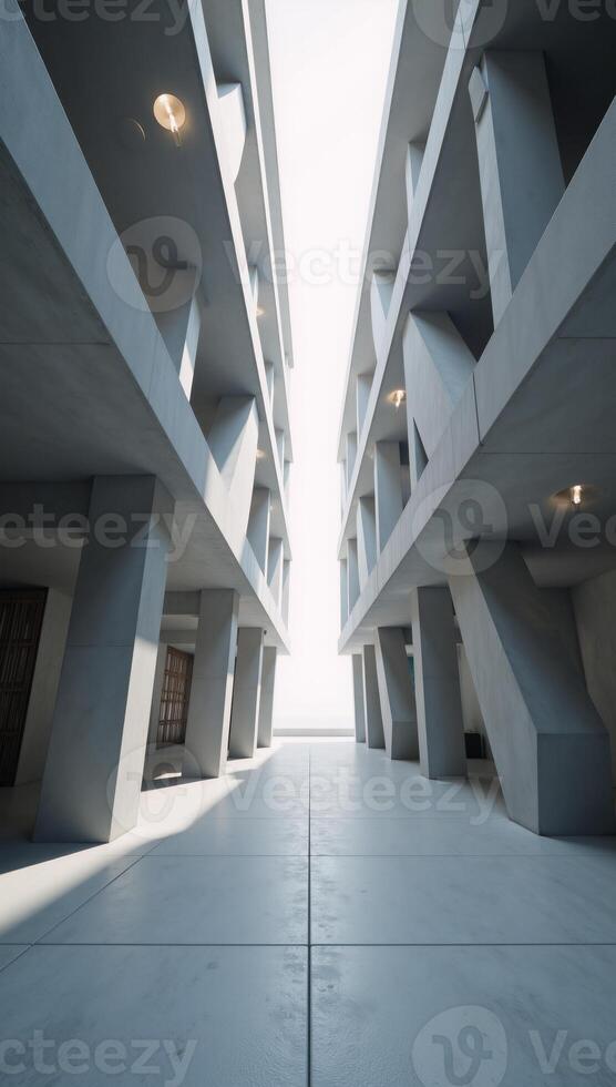 A sleek modern 3D render showcasing an empty expanse of abstract futuristic concrete architecture photo
