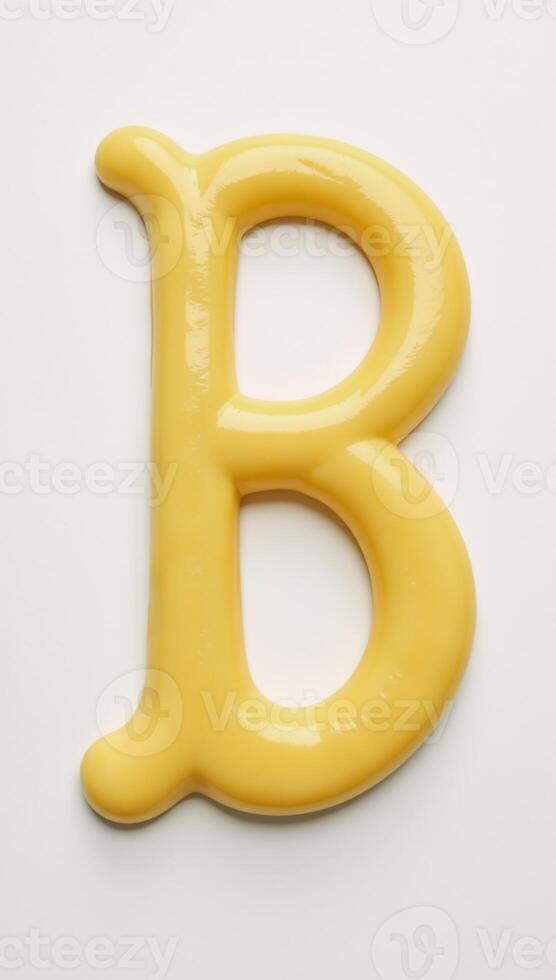 Isolated letter B crafted from melted butter against a plain background photo