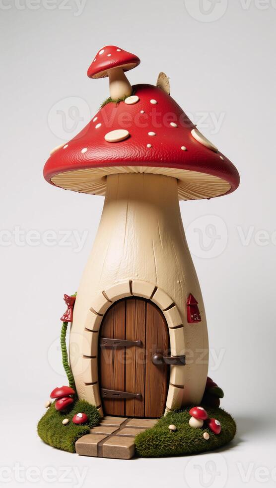 A whimsical mushroomshaped dwelling against a plain white background photo
