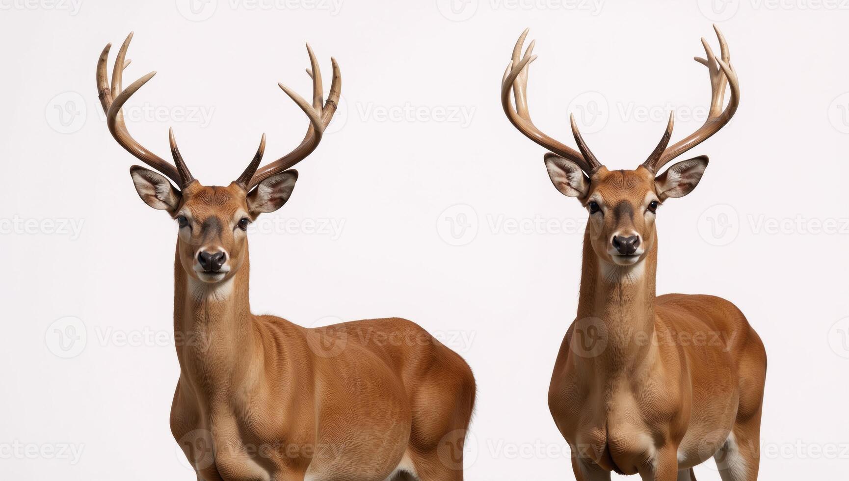 Deer portrayed separately against a backdrop photo