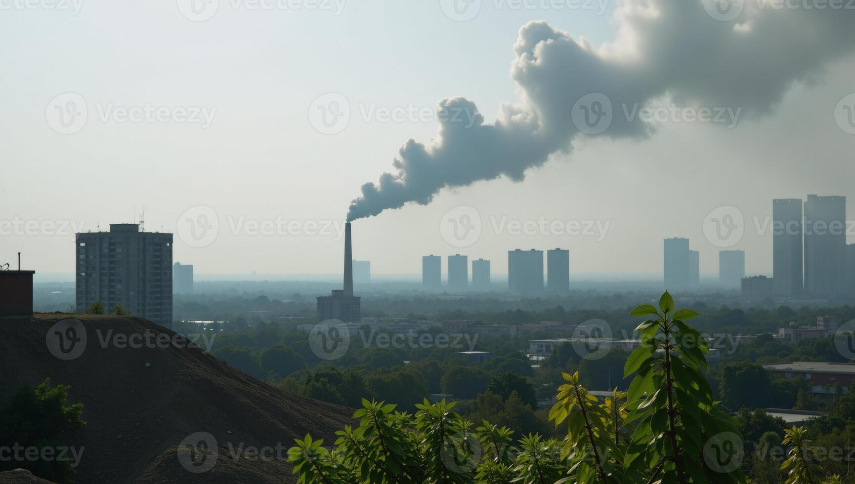 Image showcases air pollution and greenhouse effect issues through a visual representation of polluted skies and degraded environments photo