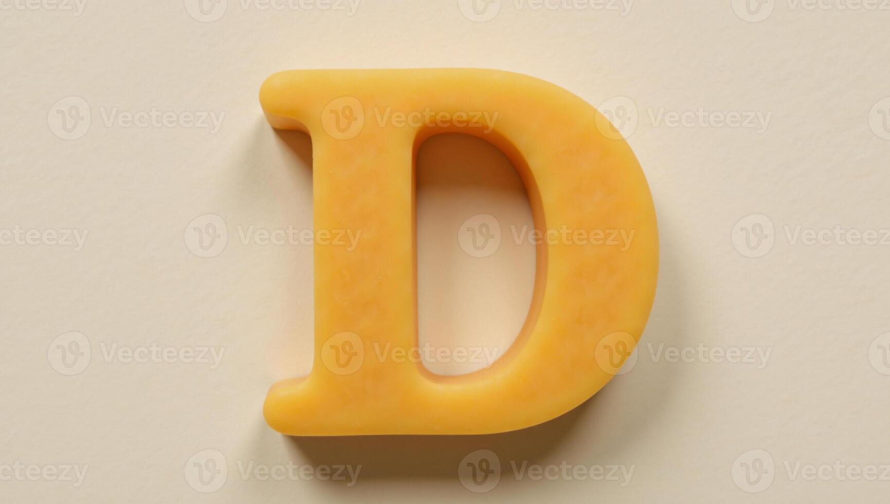 Digital illustration showcasing an isolated D made from cheddar cheese letters photo