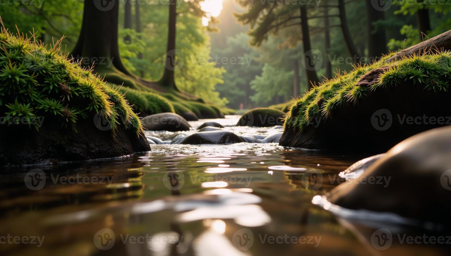 A cozy forest stream with gentle rain and soft glows Cozy Vibe photo