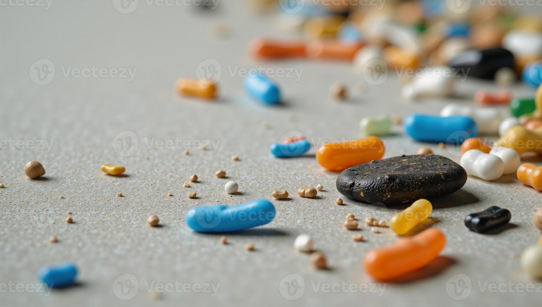 Stock image showcases microplastic pollution scattering an environmental backdrop photo