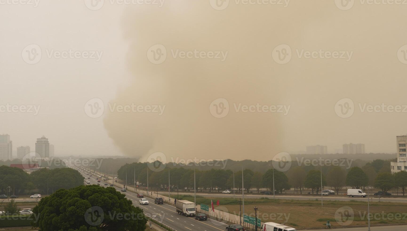 Yellow dust Asian dust warning in Korea Poor air quality due to sandstorms from China potentially harmful for respiratory health eyes and skin photo