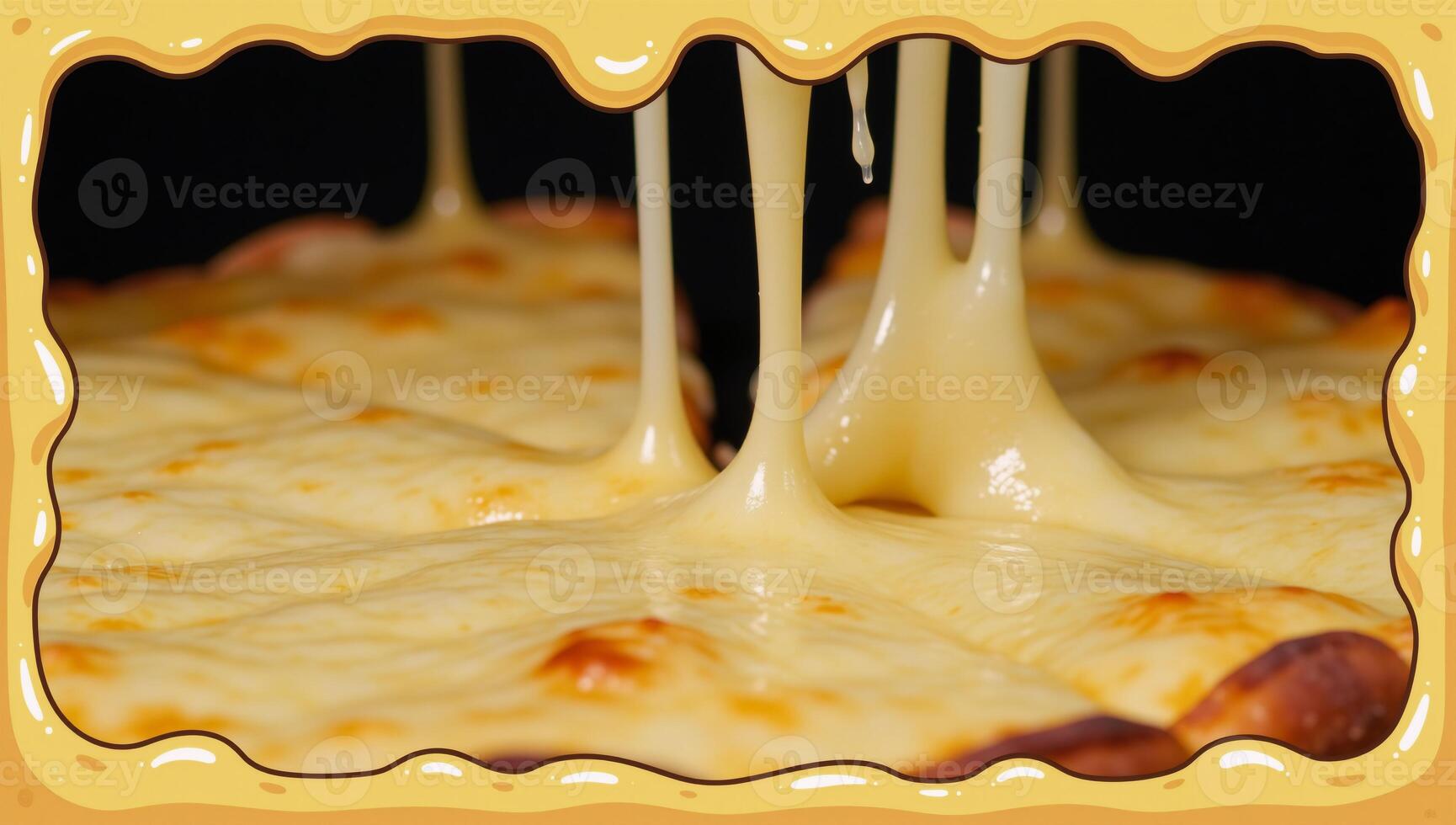 Meltedcheese frame adds charm to pizzassandwichespasta Cartoon border with mellow cheesy droops Charming Cheese Frames Border Set photo