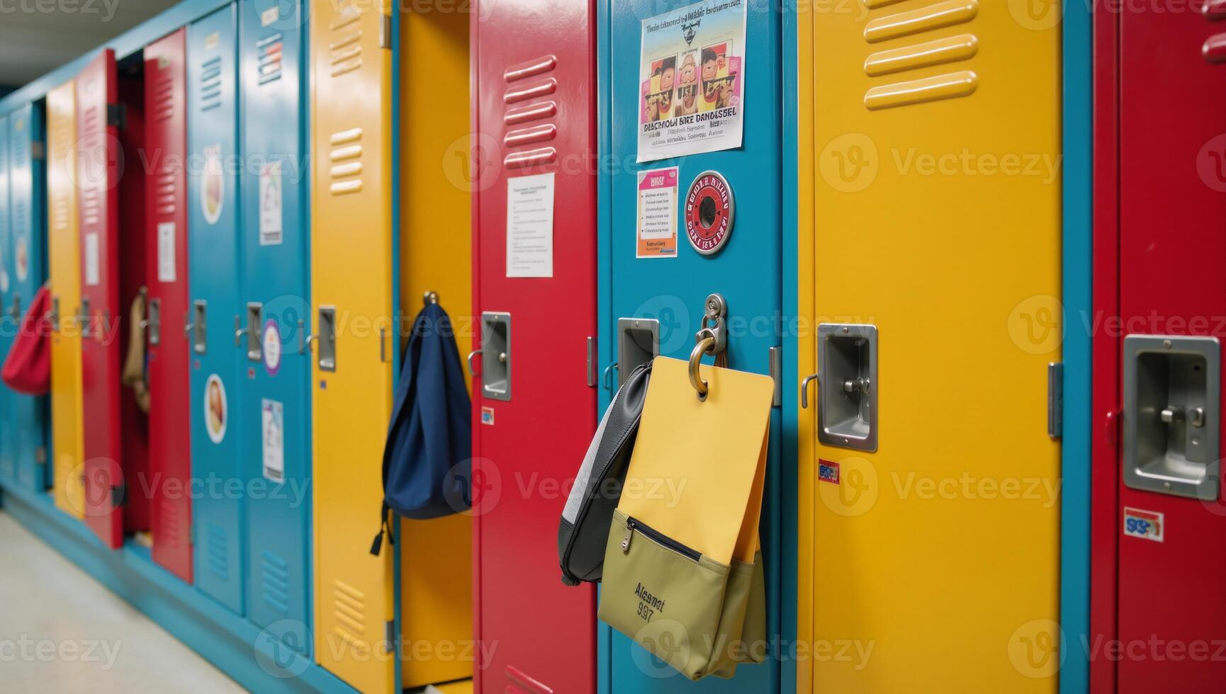Vibrant rows of school lockers line up neatly photo