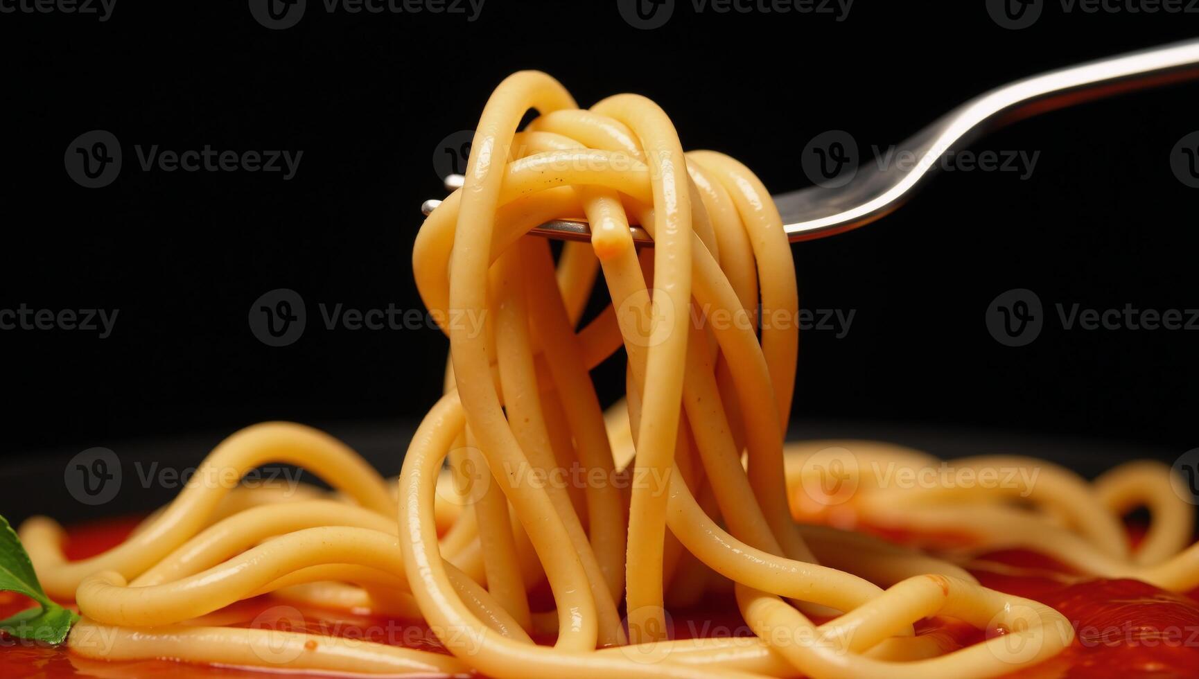 Tornadolike spiral of twirling pasta with tomato sauce splashes photo