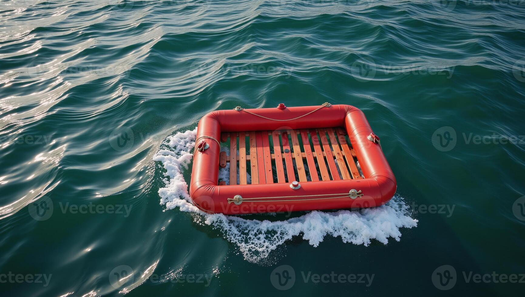 Red raft floats on the sea photo