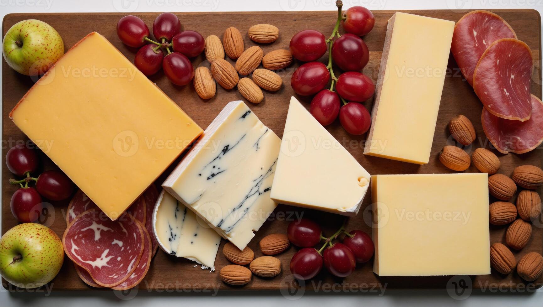 Artisanal cheese charcuterie spread featuring nuts and fruit photo