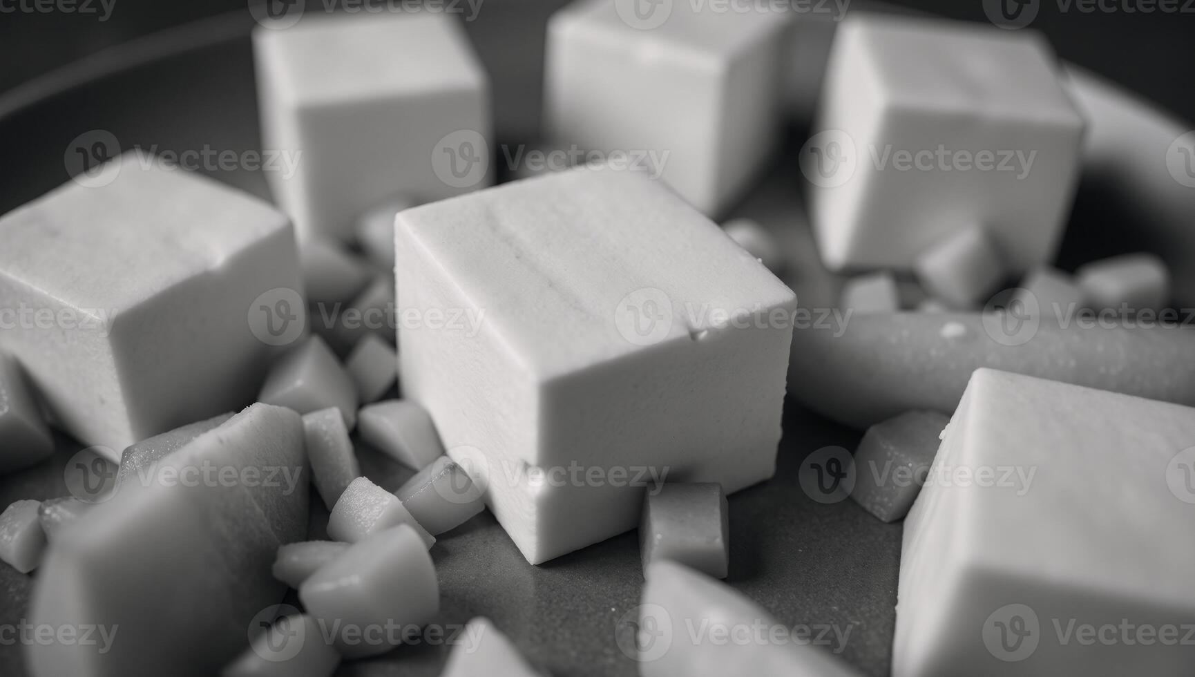 Drawing shows cheese alongside multiple small cubes dice photo