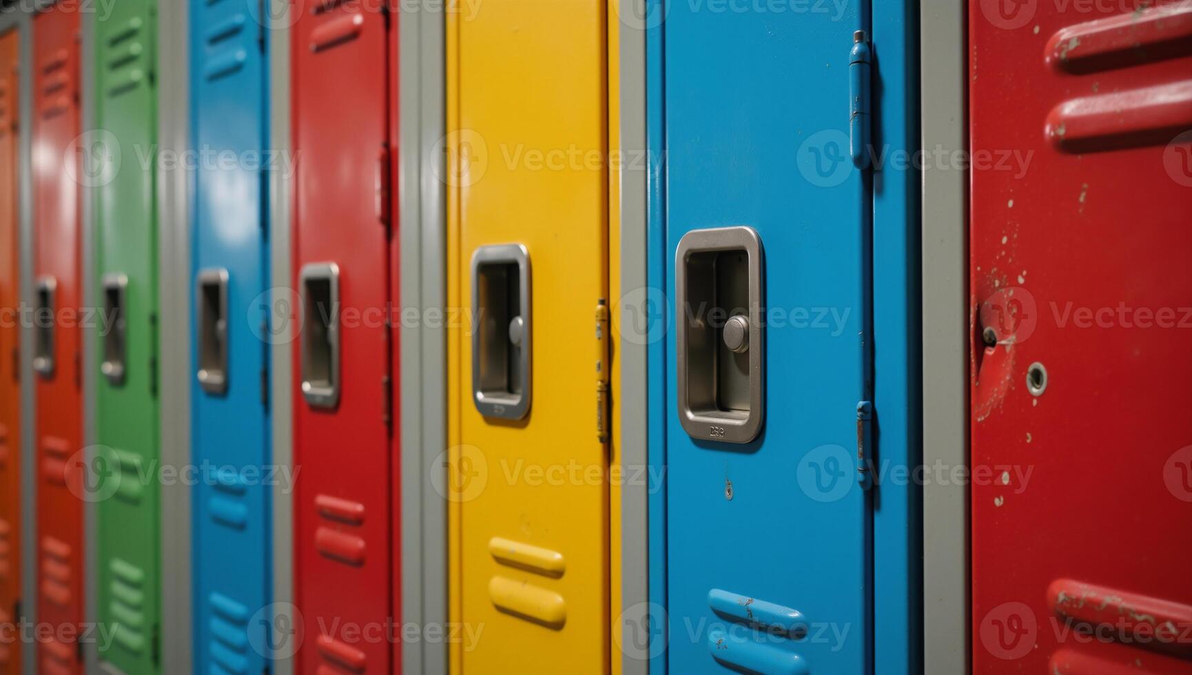 School lockers arranged colorfully in rows photo