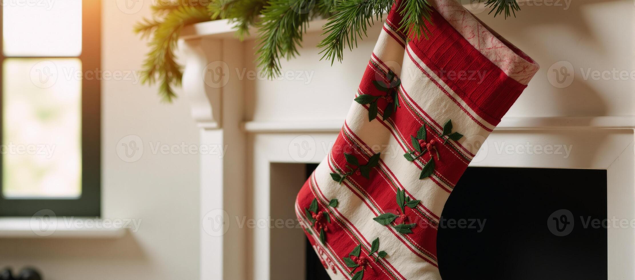 A digital illustration featuring a whimsical holidaythemed sock adorned with Santa Claus reindeer snowflakes and festive patterns for a warm and cheerful winter motif photo
