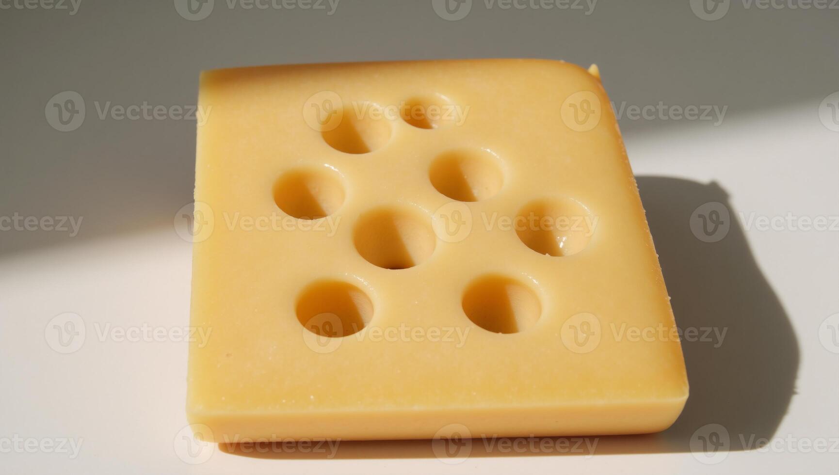 Detailed image focusing on Swiss cheeses characteristic large holes photo