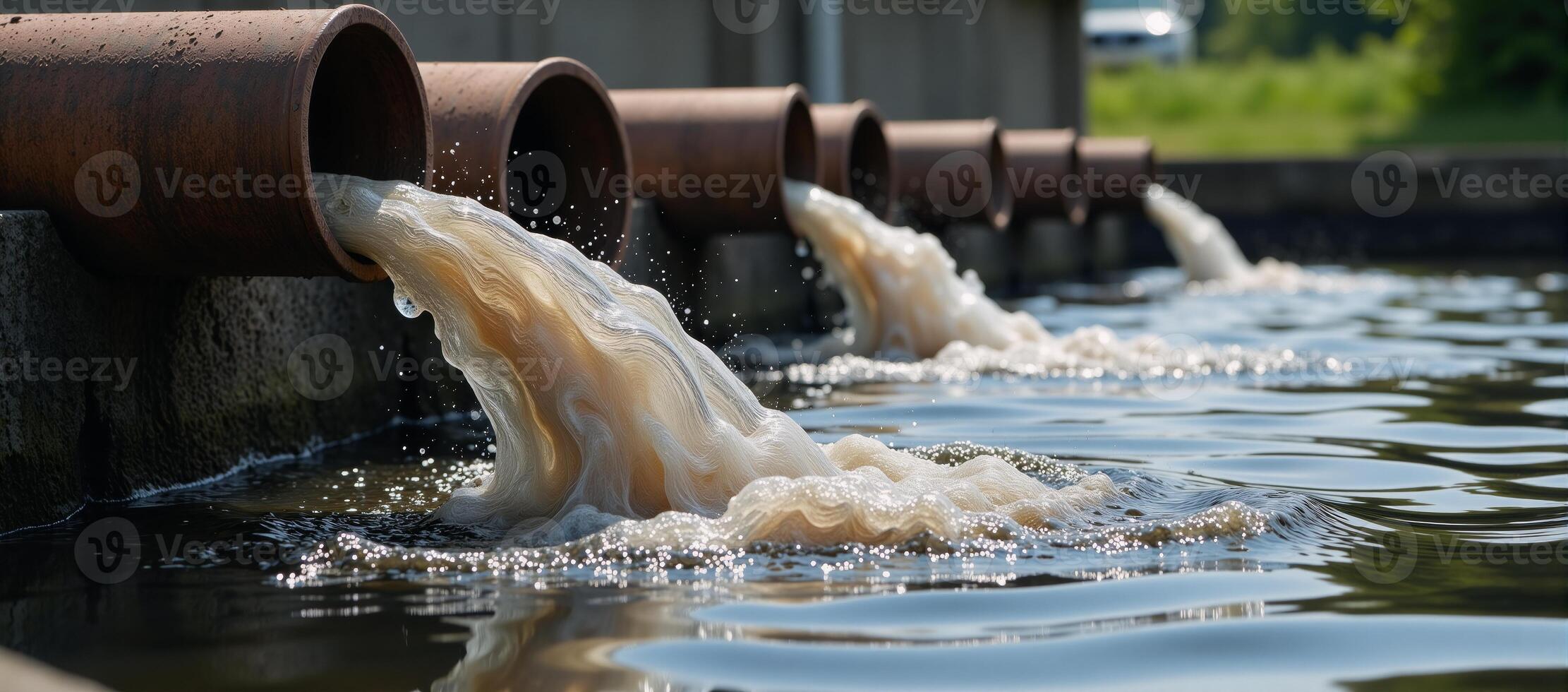 Dirty water flowing from sewer pipes in a gritty 3D scene photo