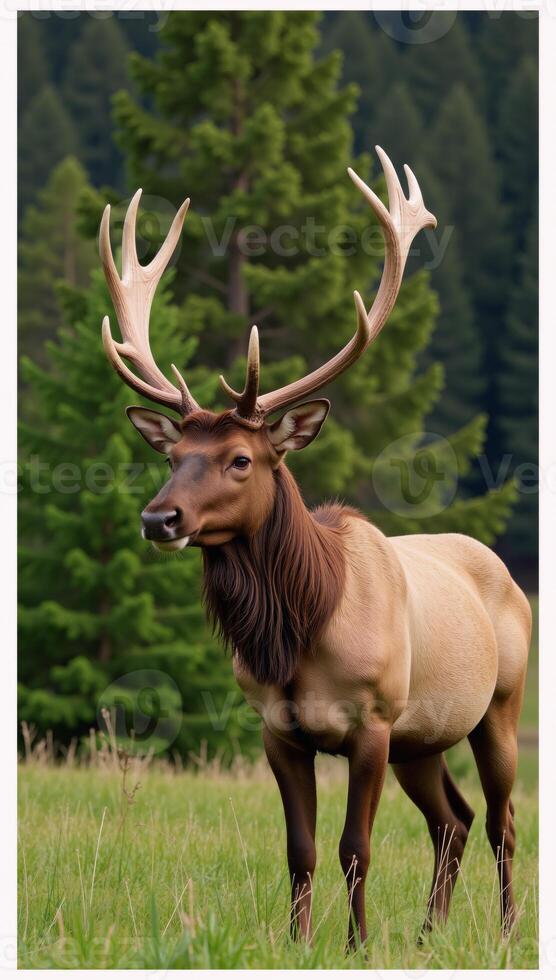 A majestic elk portrayed realistically with an emphasis on intricate details textures and fur patterns photo