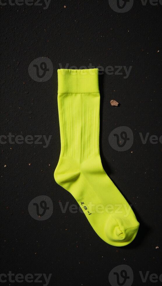 A lone yellow sock rests on a gritty weathered ground photo