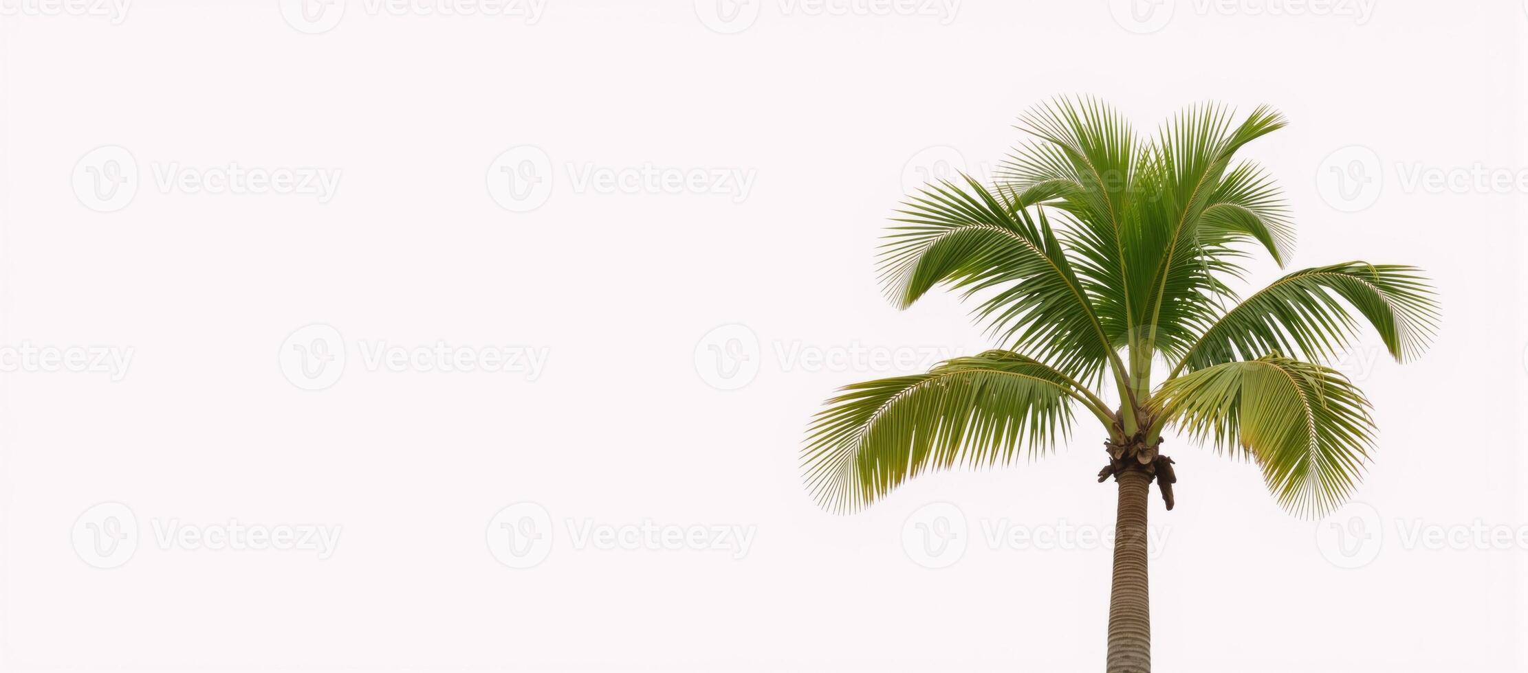 Illustration showcasing an isolated single palm tree against a crisp white backdrop photo