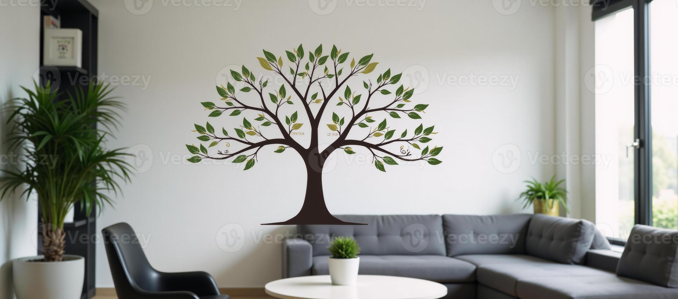 Illustrated family tree depicted within an office setting backdrop to represent growth connection photo