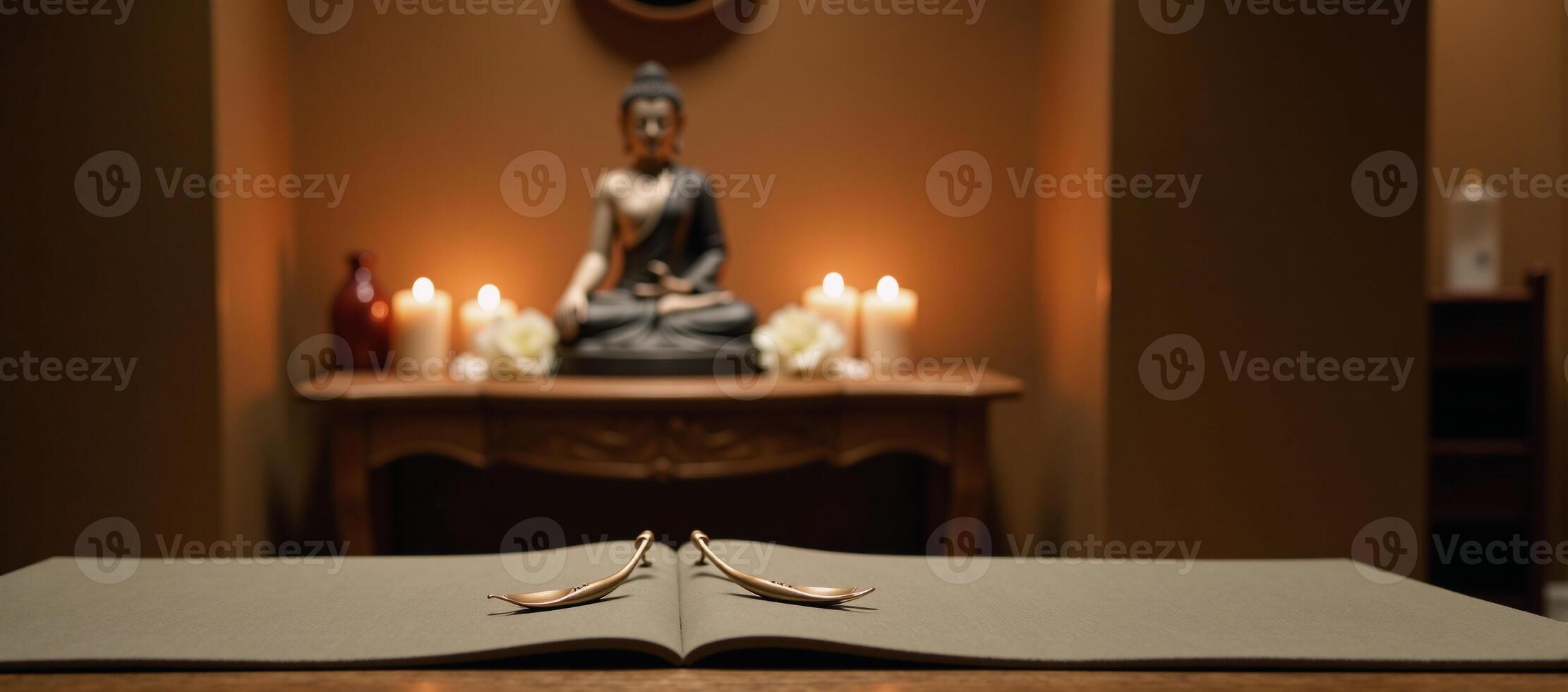 A tranquil meditation space filled with peaceful elements for relaxation photo