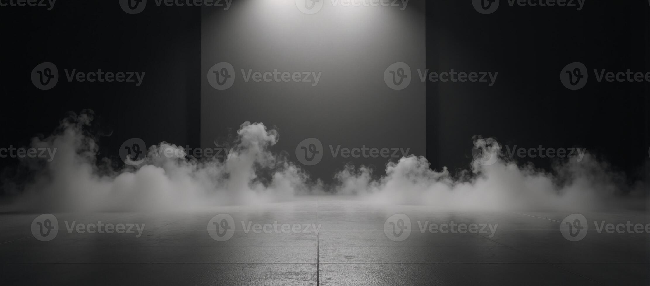 Dark grey backdrop with misty glow mystic smoky atmosphere revealing a lit product banner photo