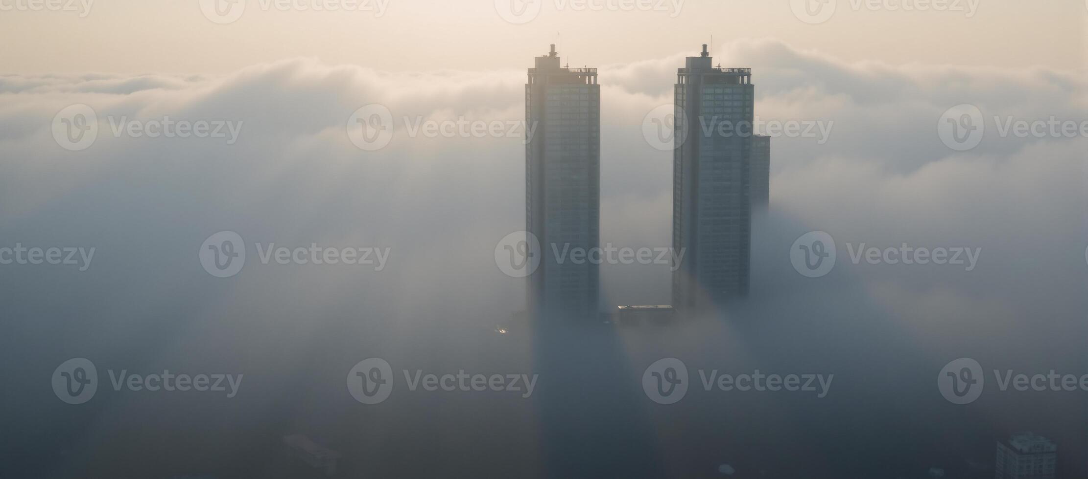 Misty cityscape with foggy atmosphere photo
