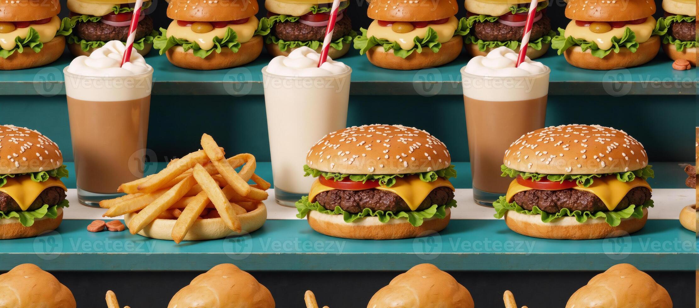 A retro fabric pattern showcasing classic diner fare burgers fries and milkshakes Tumbler Wrap photo