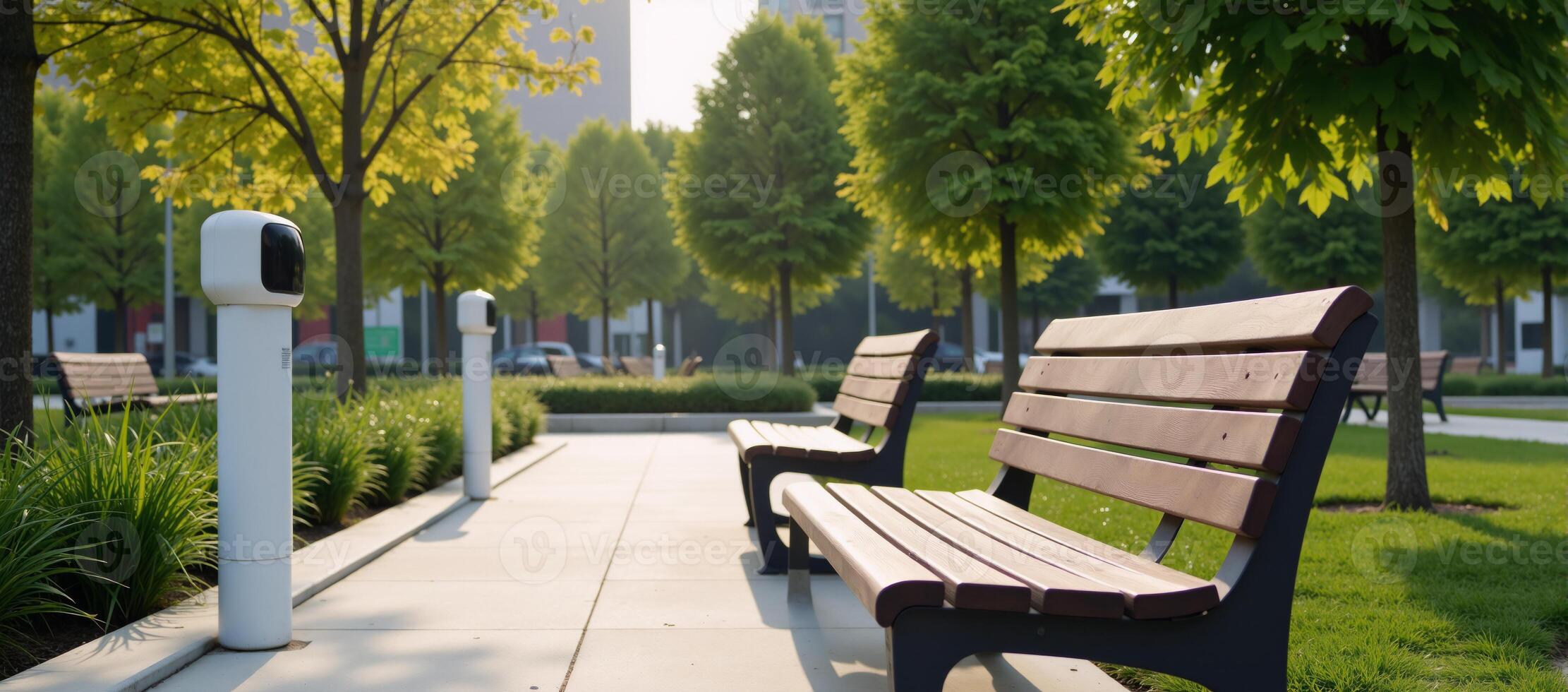 Smart City Park equipped with IoT sensors to monitor Air Quality Noise Levels Usage photo