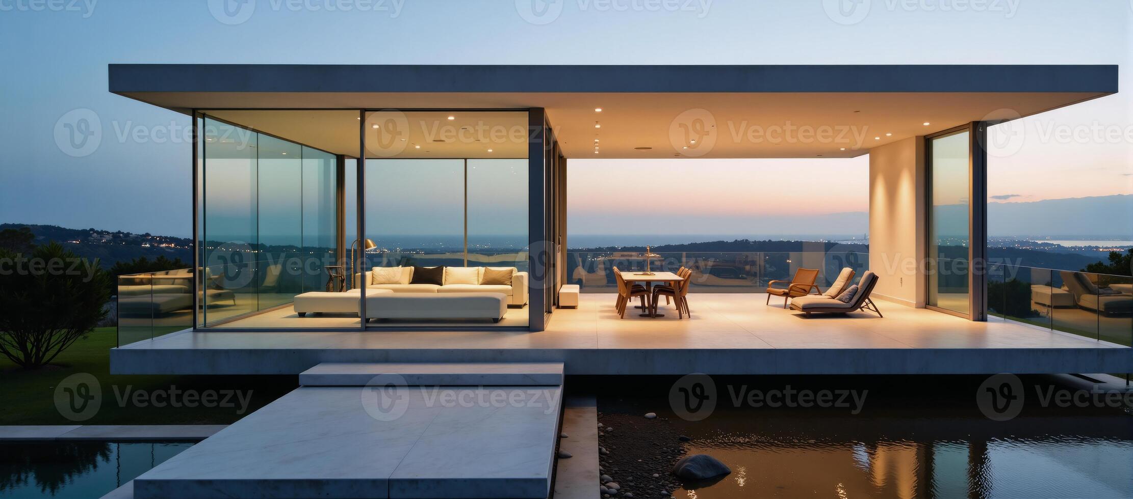 Spacious modern glass residence featuring an open layout photo