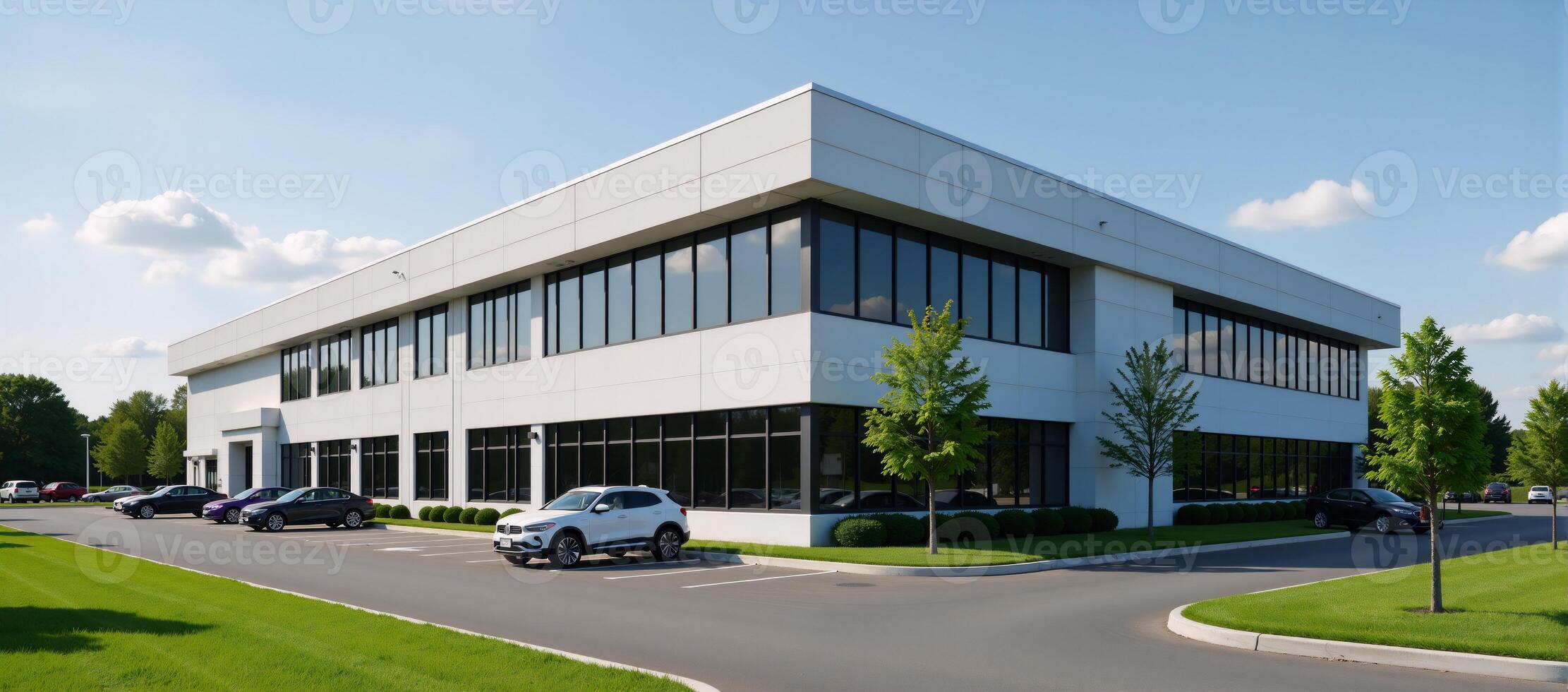 A wideangle shot showcasing a large modern industrial facility either a selfstorage unit car dealership or manufacturing plant photo