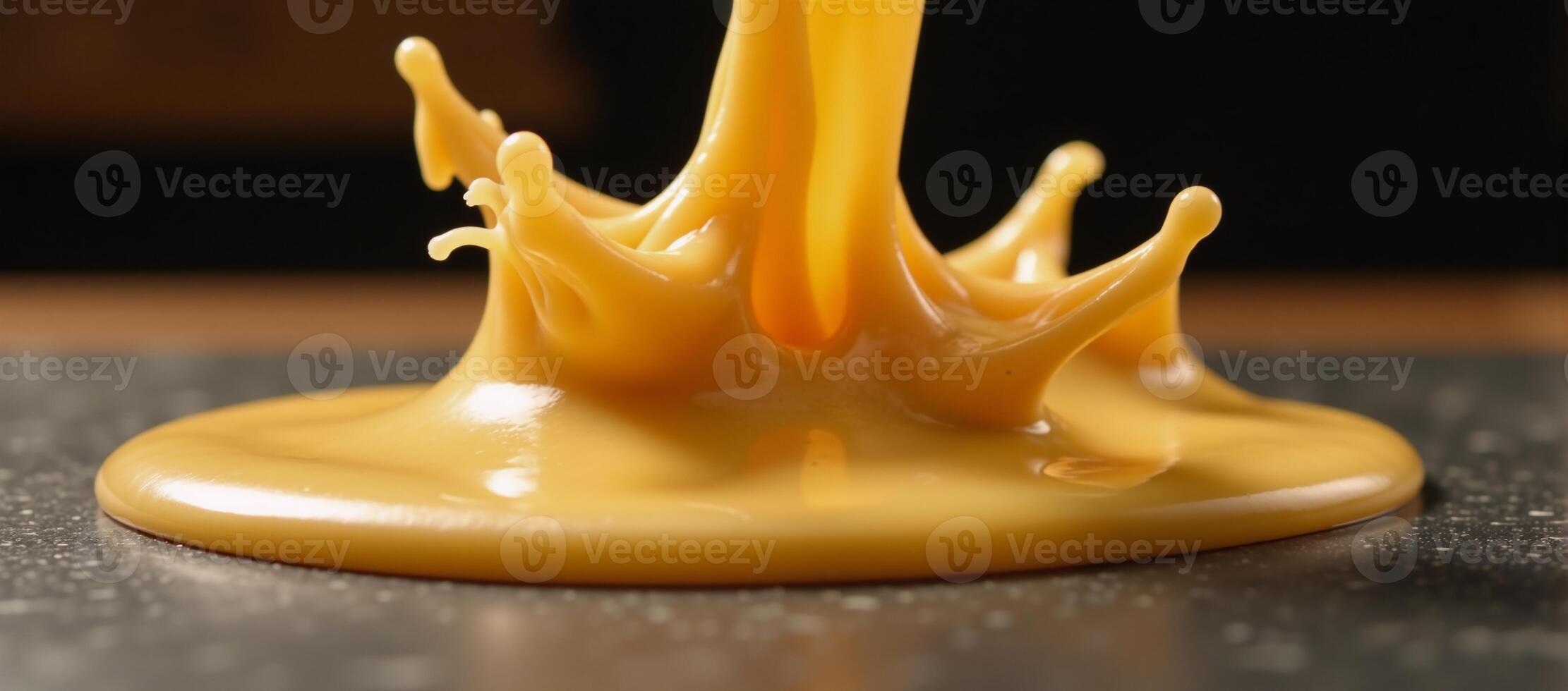 A playful molten cheese splash forms dynamic streams in a lively cooking scene photo