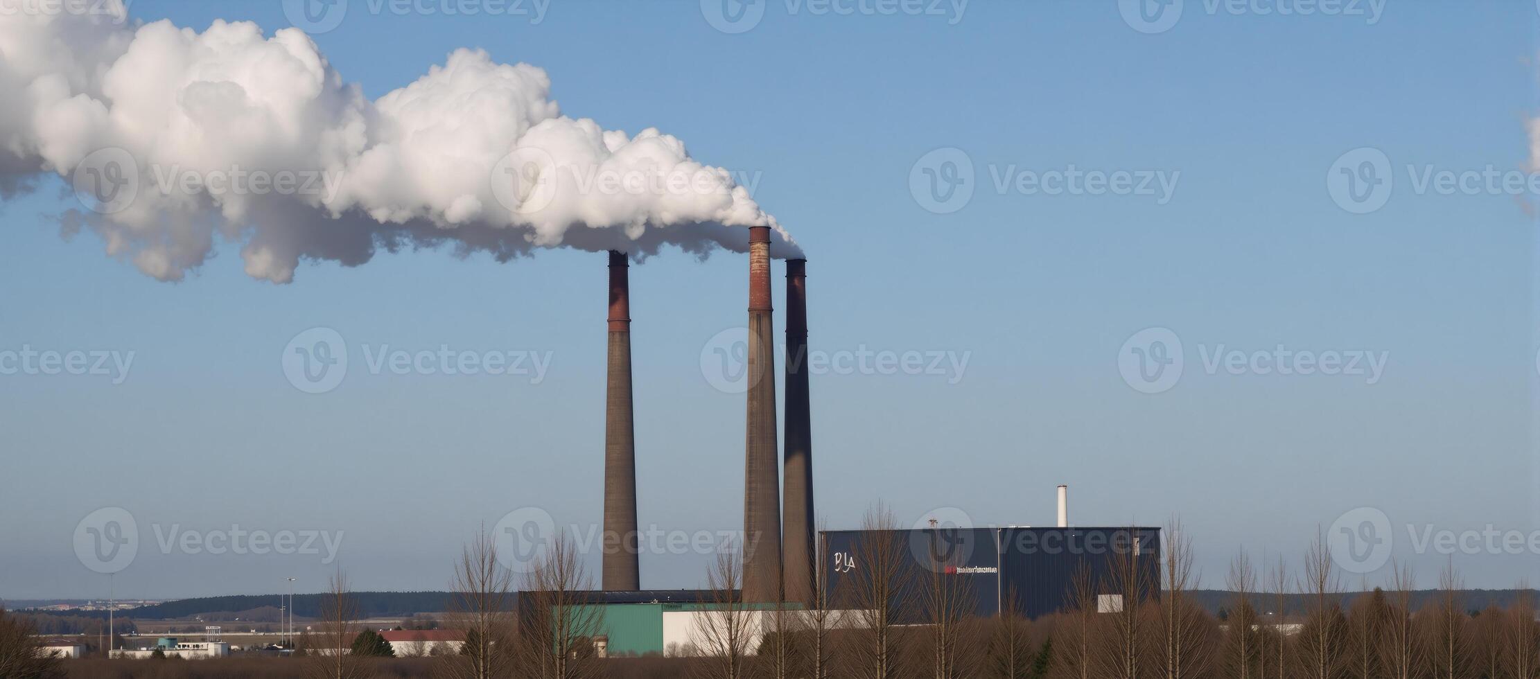 Emission of CO2 from coalfired power plants into the atmosphere showcasing air pollution caused by smokestacks and their environmental impact on ecology photo