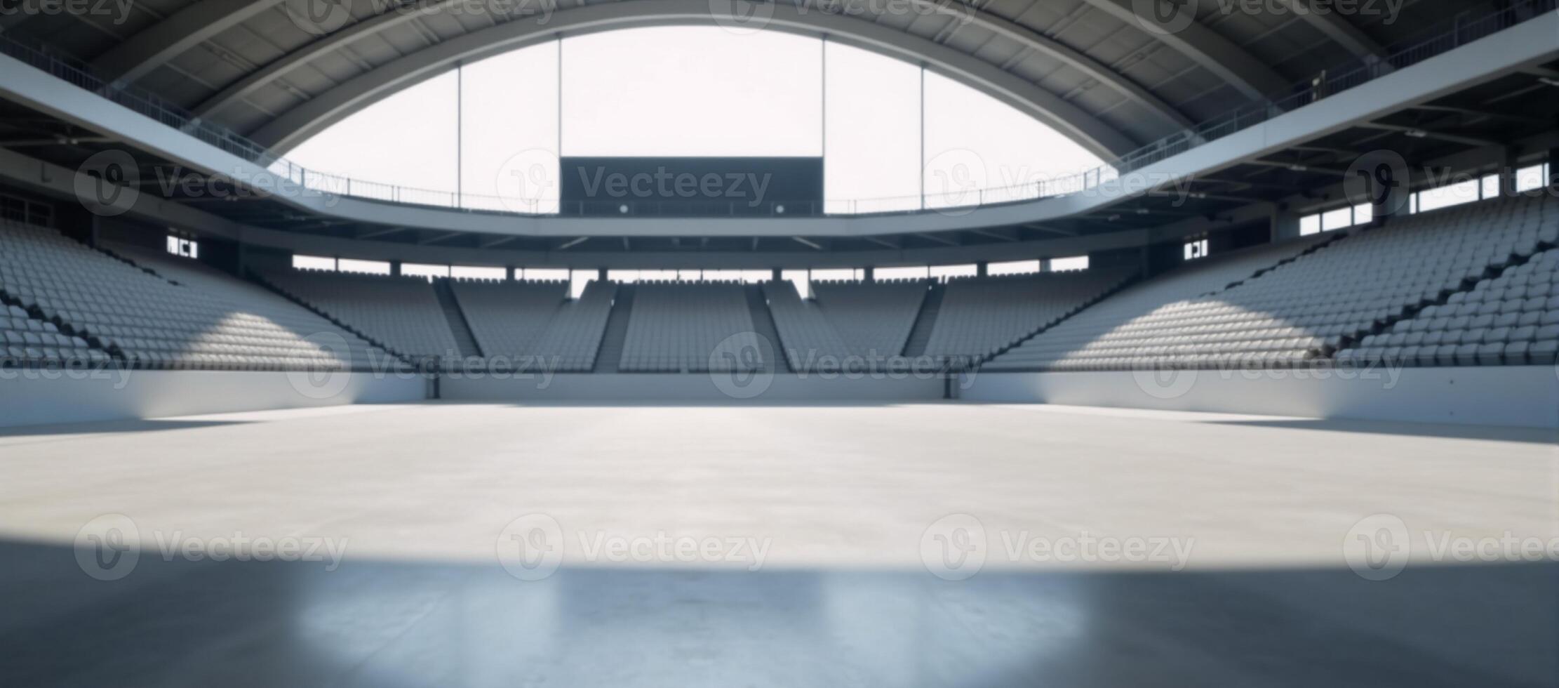 3Drendered image Empty arena with concrete floors glass fences and triangular dome roof photo