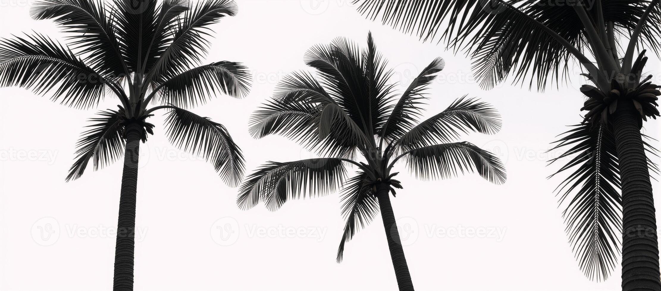 A blackandwhite portrait features an isolate set of palm trees against a pristine white backdrop photo