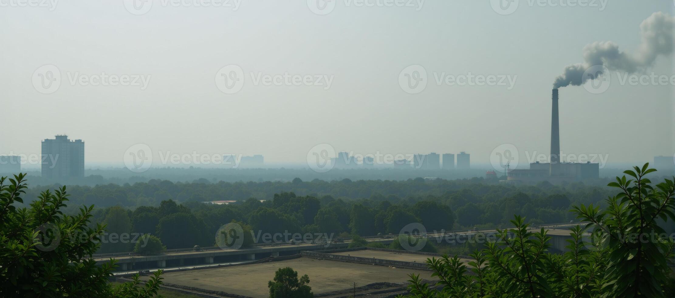 Image showcases air pollution and greenhouse effect issues through a visual representation of polluted skies and degraded environments photo