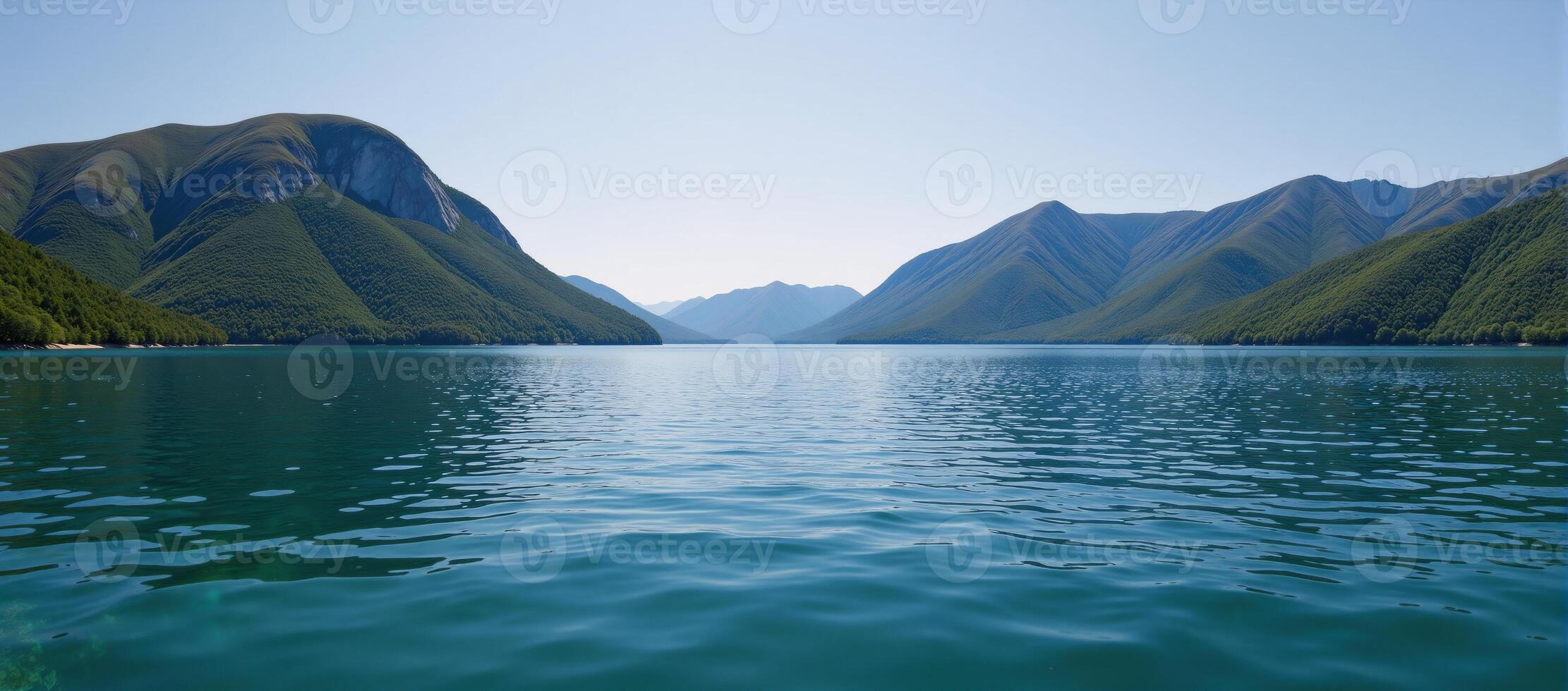 Stunning vista showcasing picturesque lake waters surrounded by lovely hillside cliffs and landscaped river banks photo
