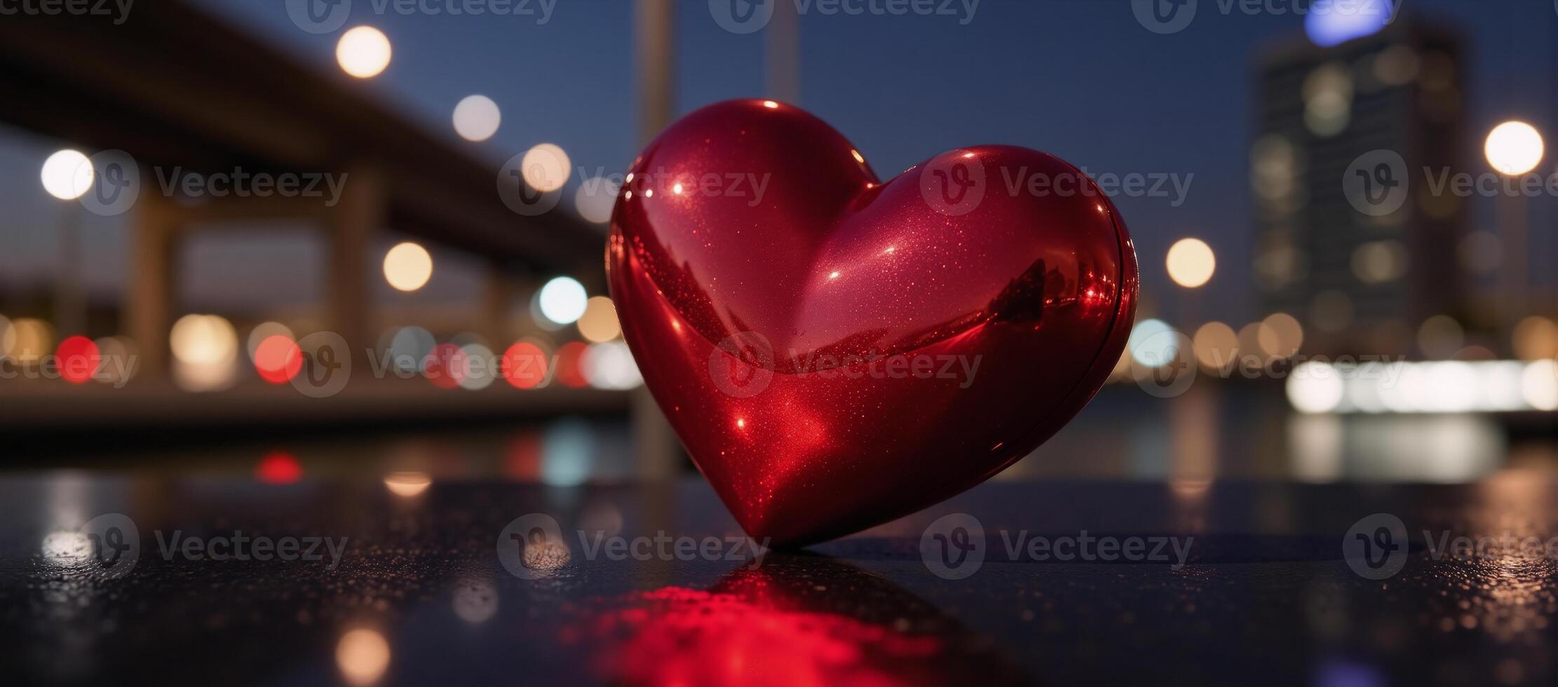 Heartshaped object amidst a city illuminated by red lights photo