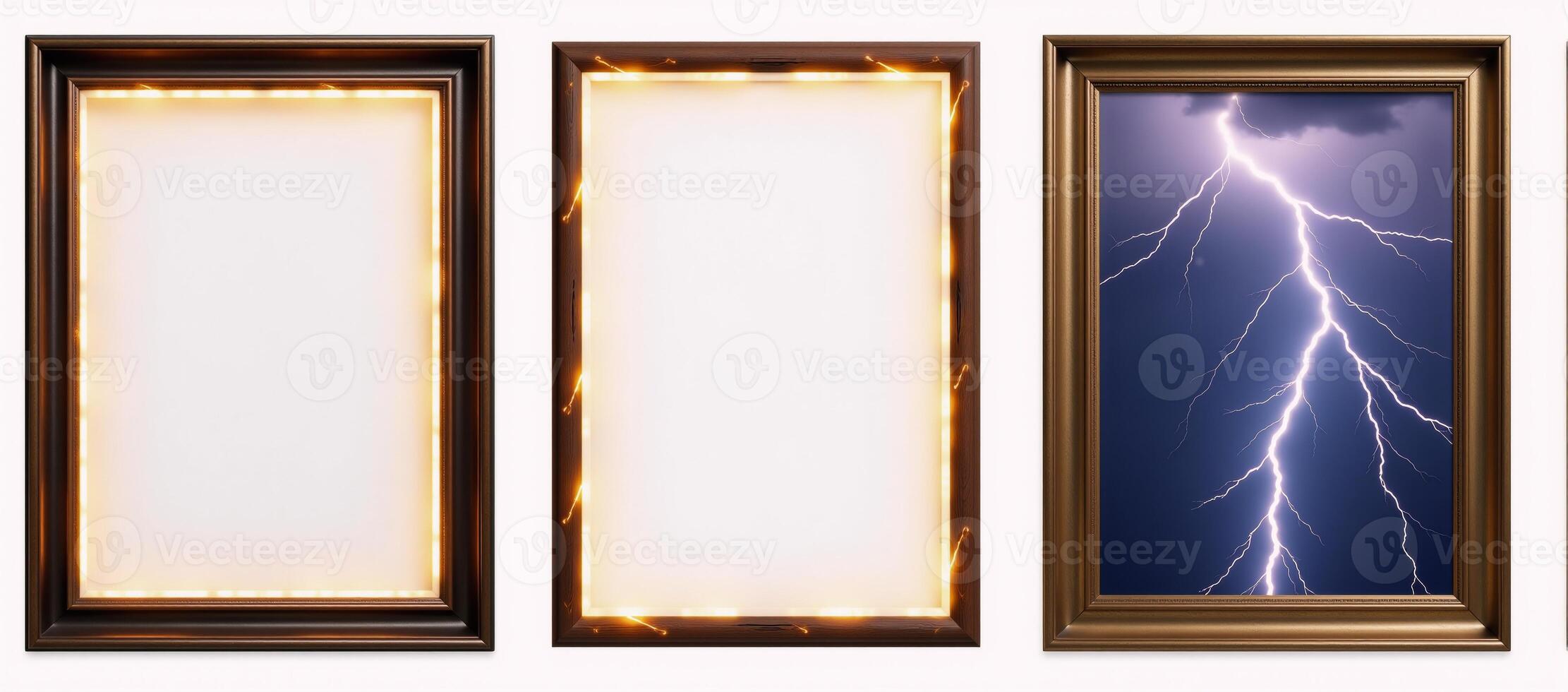 Stylized lightning frames featuring blue electric borders and isolated photo frames accentuated by a thunderbolt impact capturing the magic of a powerful storms electrical discharge through realistic