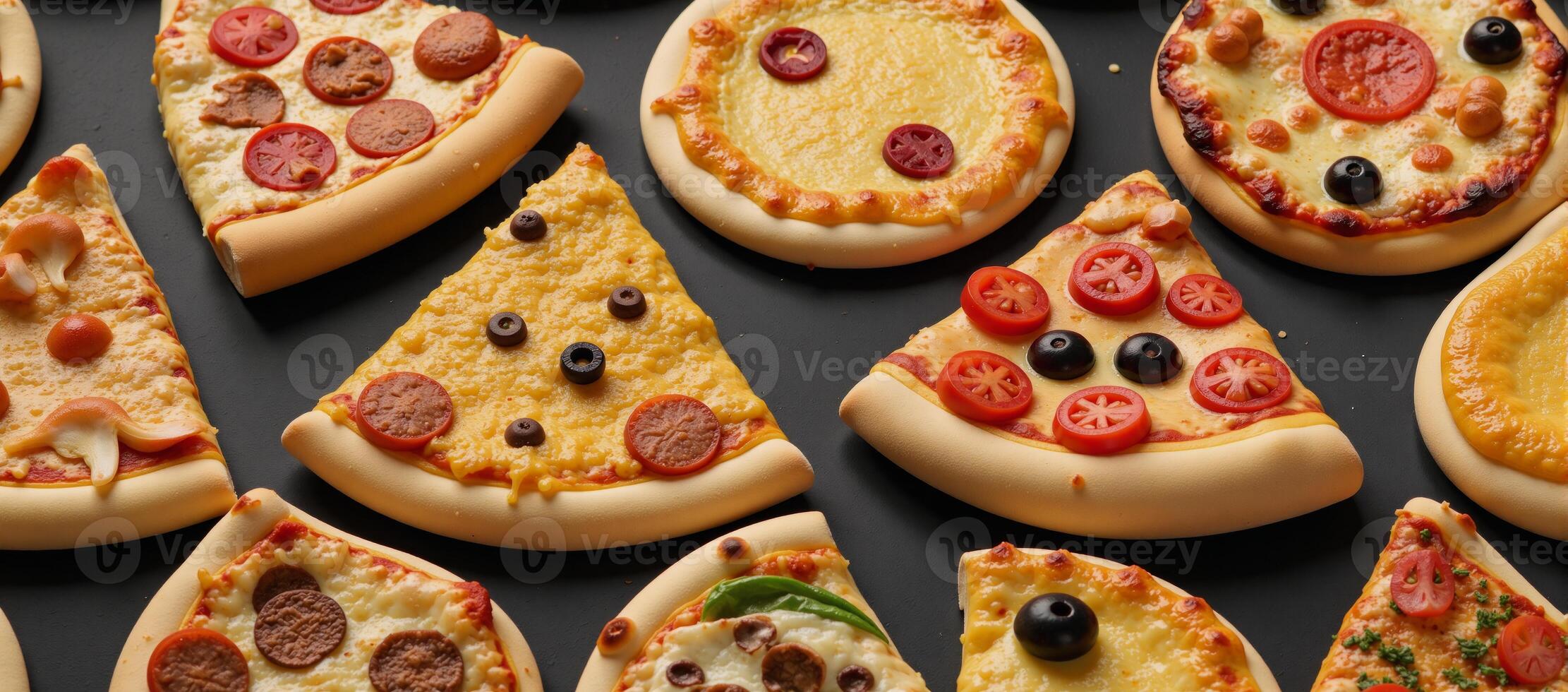 Seamless pattern showcasing various pizza slices layout photo