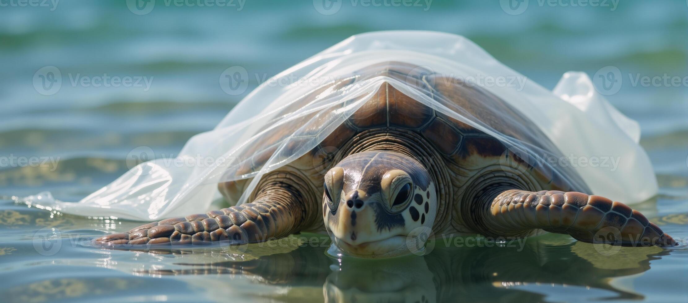 Sea Turtle entangled in Plastic Bag AntiOcean Pollution Awareness Campaign photo