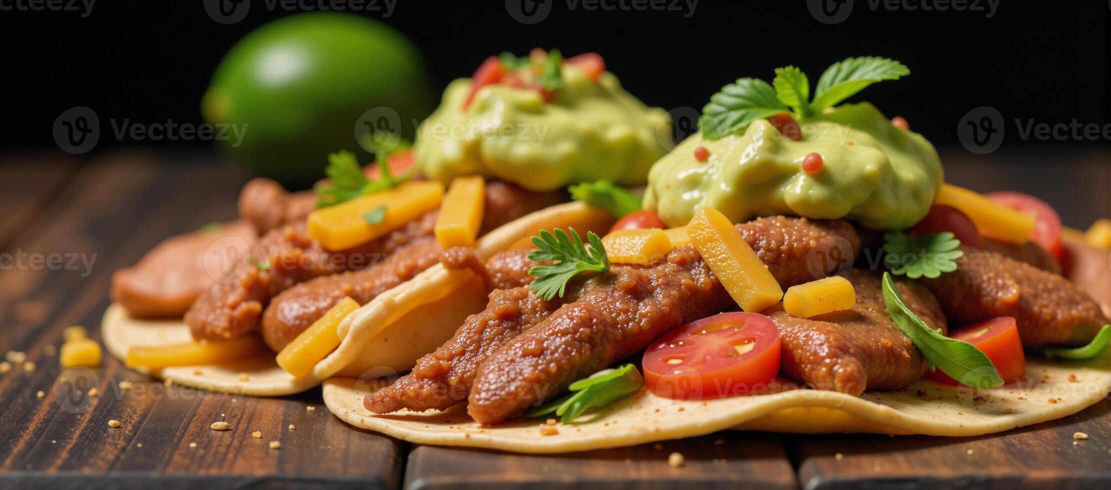 A vibrant and mouthwatering taco arrangement featuring diverse vegetables spices herbs and cheesy goodness photo
