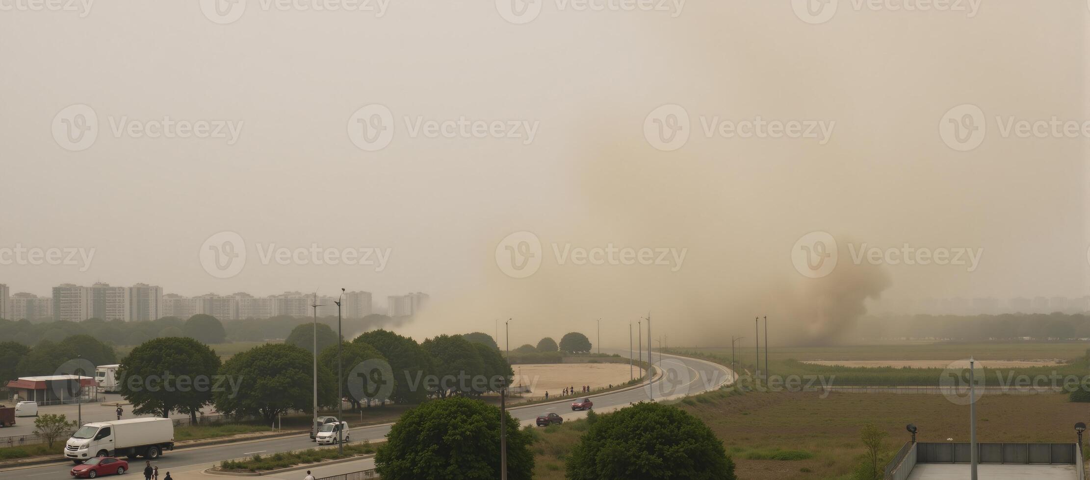 Yellow dust Asian dust warning in Korea Poor air quality due to sandstorms from China potentially harmful for respiratory health eyes and skin photo