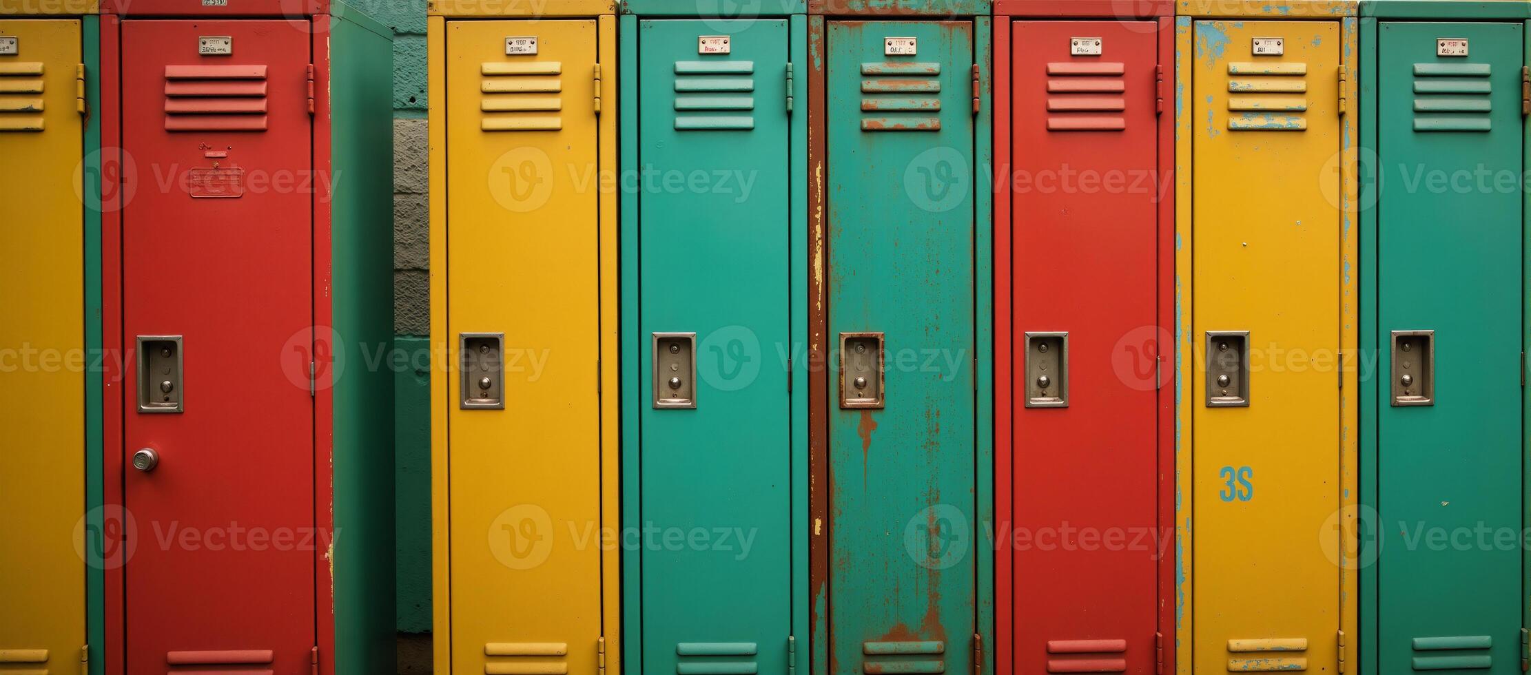 Vibrant vintage school lockers with a retro feel ideal for nostalgic backgrounds or design elements photo