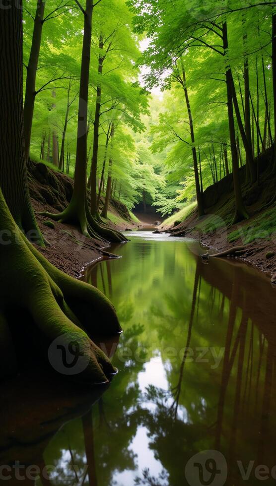 River flowing through a woodland setting photo
