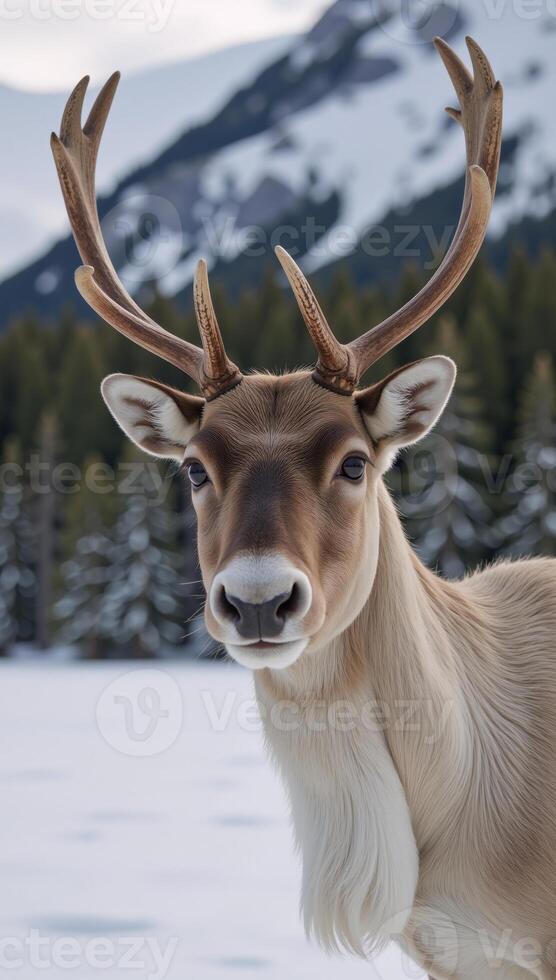a reindeer against a backdrop setting photo