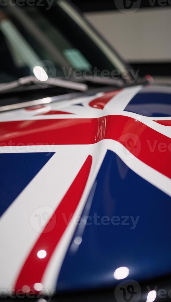 A lone vehicle featuring the iconic Union Jack flag British flag photo